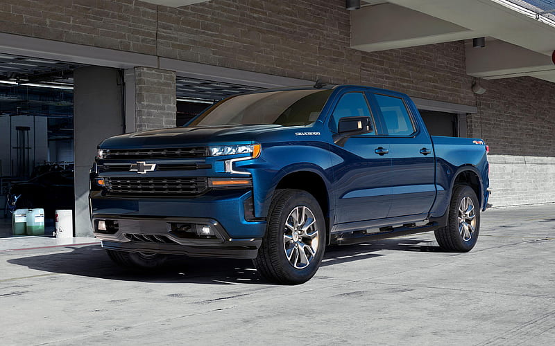Chevrolet Silverado, 2019 pickup truck, new blue Silverado, exterior, front view, American cars, Chevrolet, HD wallpaper