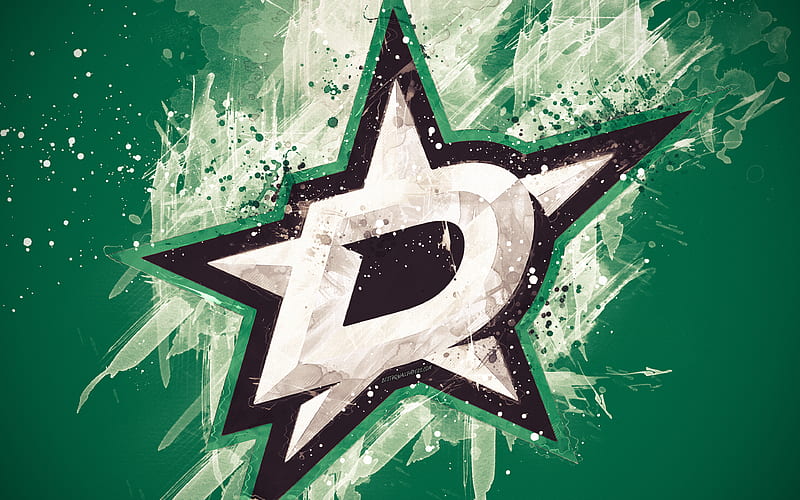 Dallas Stars grunge art, American hockey club, logo, green background, creative art, emblem, NHL, Dallas, Texas, USA, hockey, Western Conference, National Hockey League, paint art, HD wallpaper