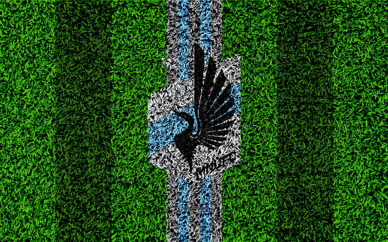 Minnesota United FC MLS, football lawn, logo, american soccer club, blue gray lines, grass texture, Minneapolis, Minnesota, USA, Major League Soccer, football, HD wallpaper