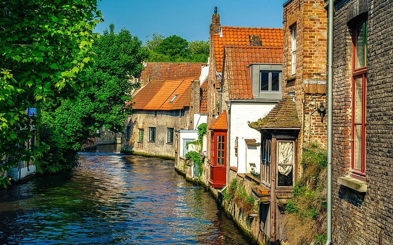 House, Town, Belgium, Bruges, , Canal, Towns, HD wallpaper