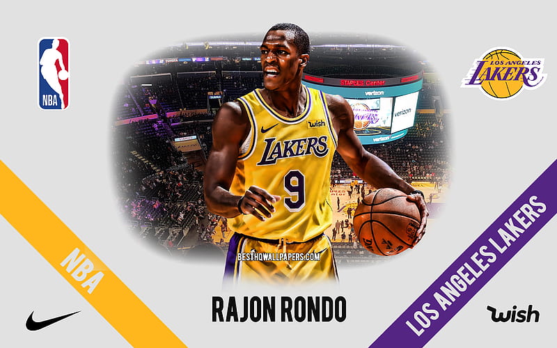 Rajon Rondo, Los Angeles Lakers, American Basketball Player, NBA, portrait, USA, basketball, Staples Center, Los Angeles Lakers logo, HD wallpaper