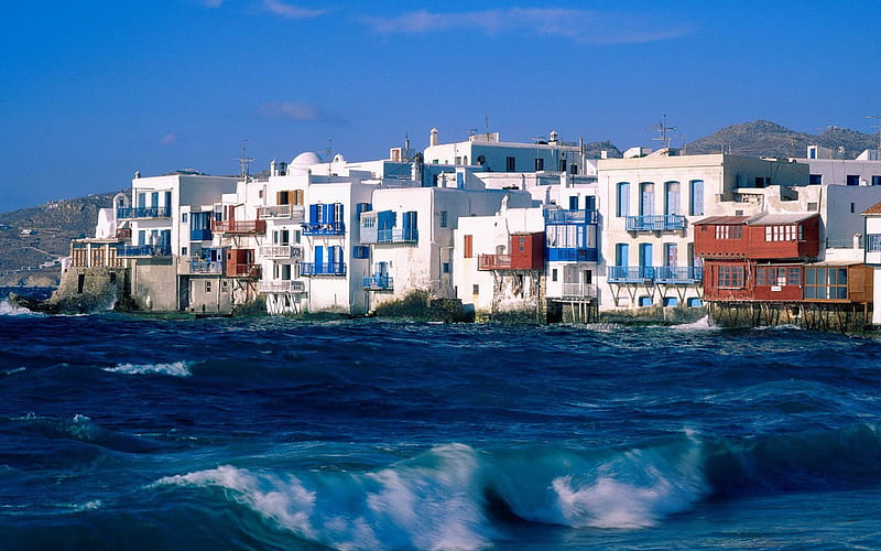Greek Coastal Town, architecture, cityscapes, greece, coast, HD wallpaper