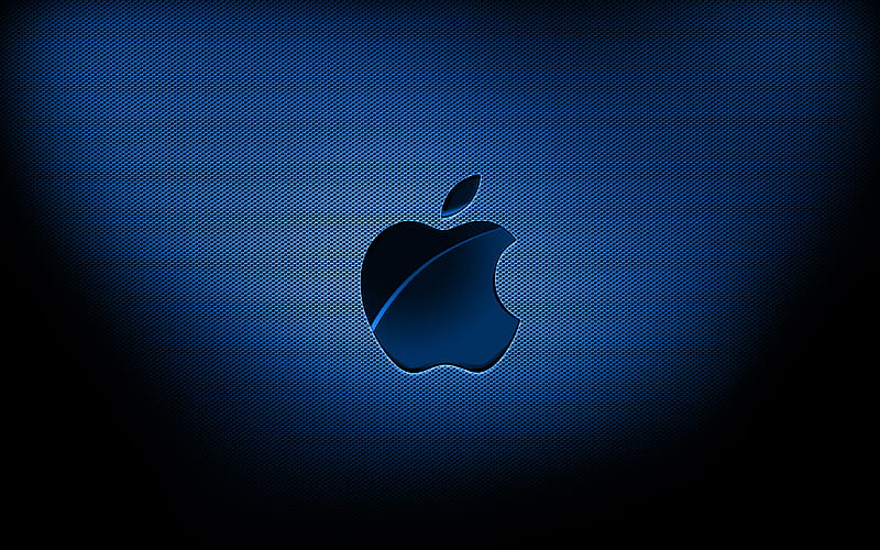 Apple blue logo, blue grid backgrounds, brands, Apple logo, grunge art, Apple, HD wallpaper