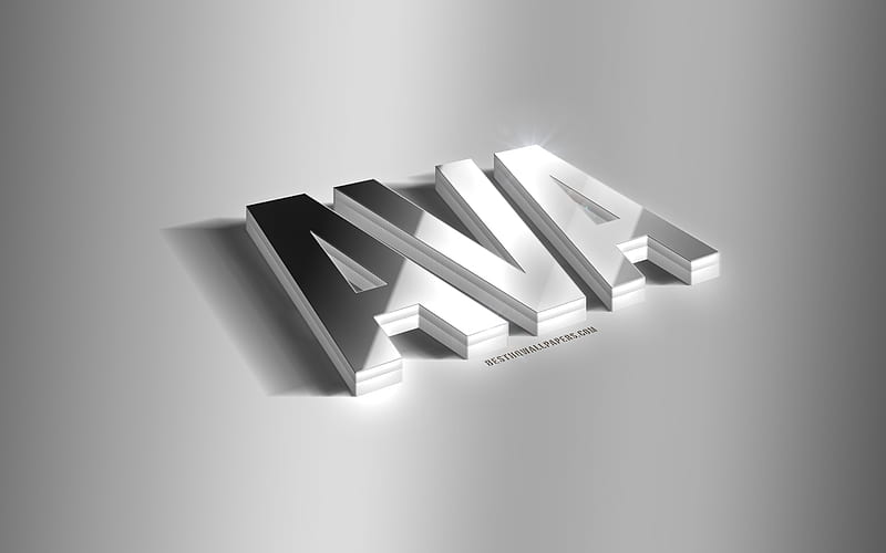 Ava, silver 3d art, gray background, with names, Ava name, Ava greeting card, 3d art, with Ava name, HD wallpaper
