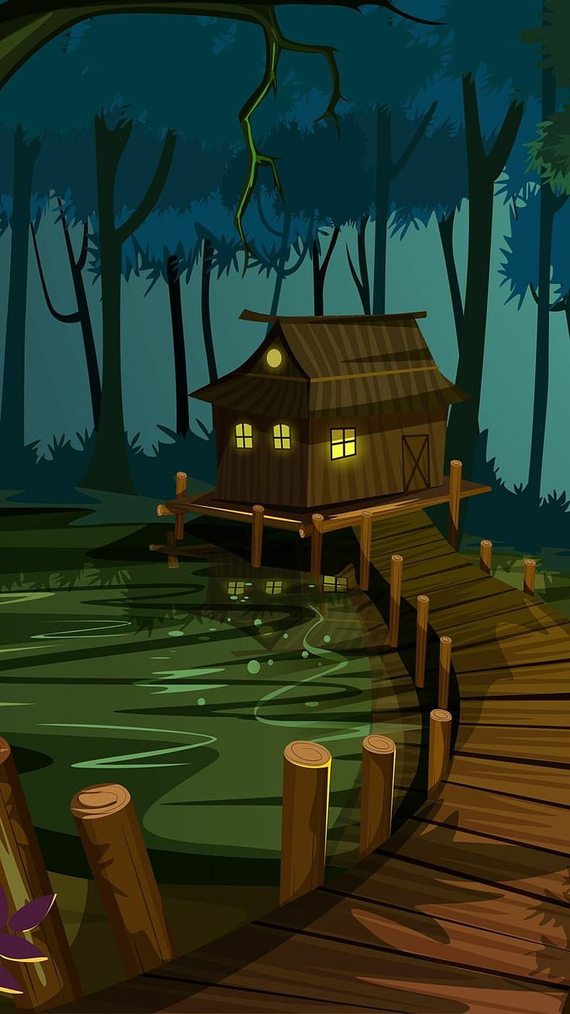 Shack in the swamp - Bayou house. Cartoon forest and house with a boardwalk  digital art. Fantasy art landscapes, HD phone wallpaper | Peakpx