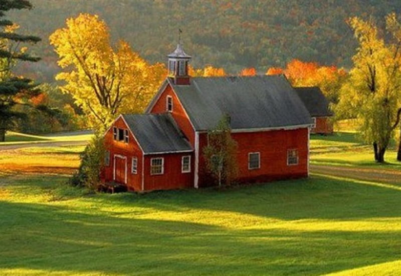 Country Red Schoolhouse architecture red autumn country schoolhouse  HD wallpaper  Peakpx