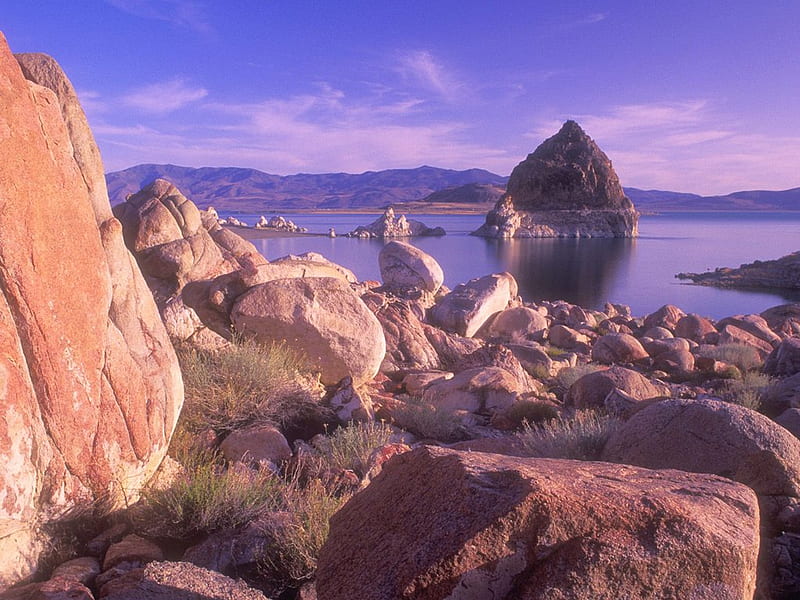 Rocky Shores of Pyramid Lake, Nevada, rocks, shore, nevada, usa, pyramid lake, nature, HD wallpaper