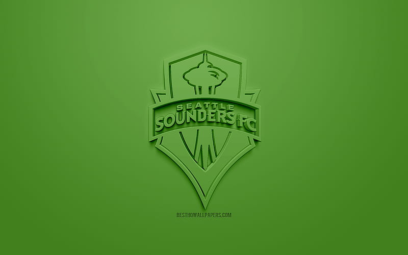 Seattle Sounders FC, creative 3D logo, green background, 3d emblem, American football club, MLS, Seattle, Washington state, USA, Major League Soccer, 3d art, football, stylish 3d logo, soccer, HD wallpaper