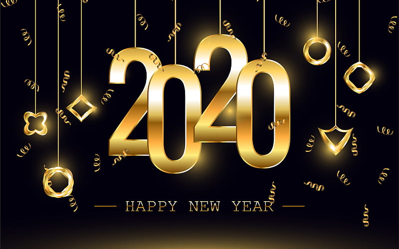Happy New Year!, christmas, craciun, 2020, golden, black, new year, card, HD wallpaper