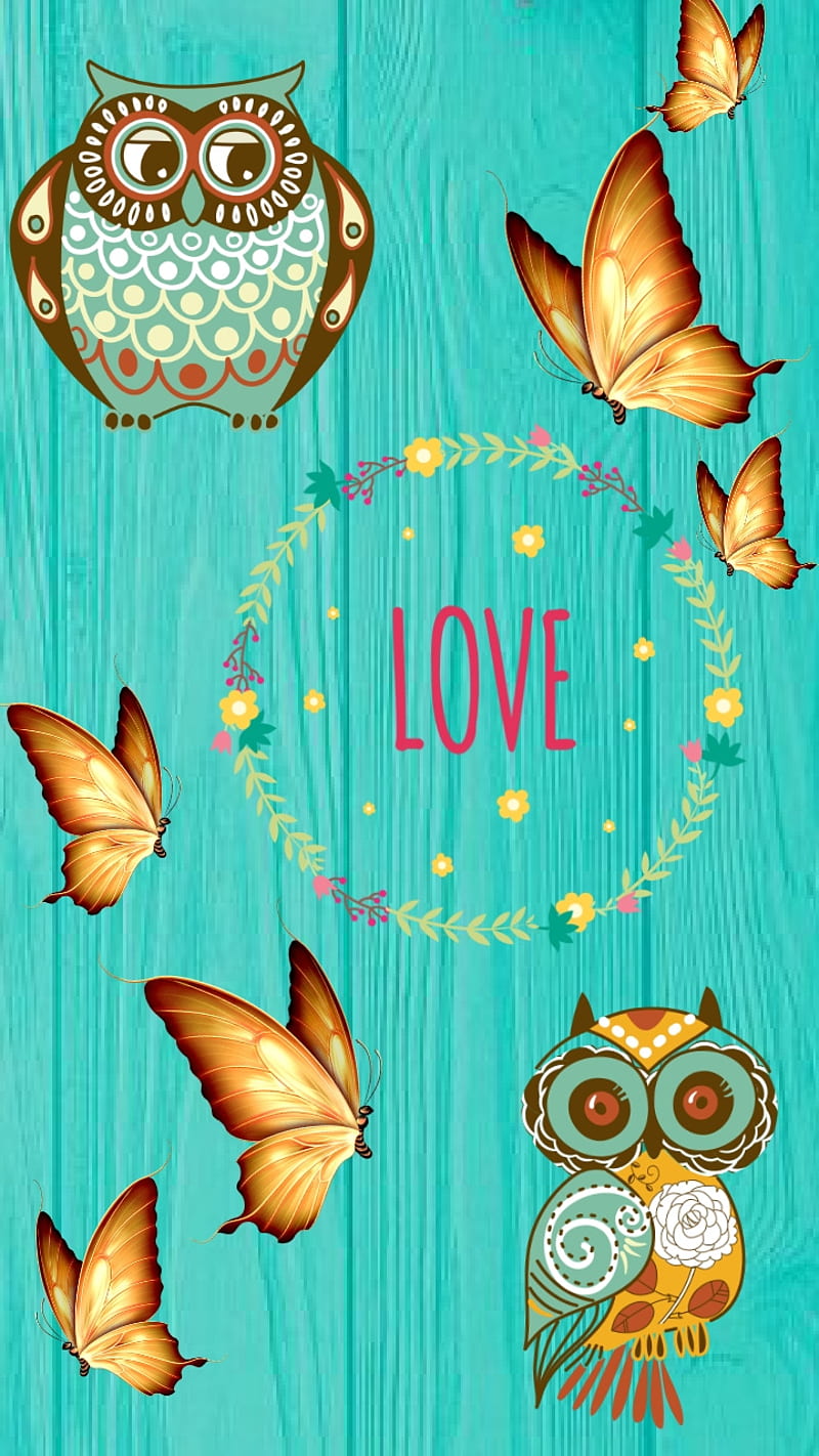 Fly by, beachy, butterfly, fun, love, owl, turquoise, HD phone wallpaper