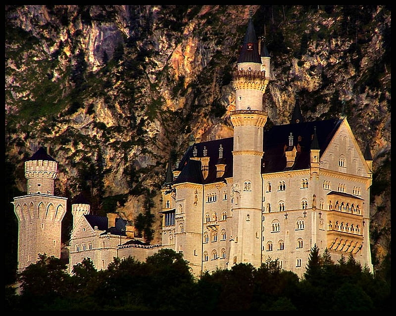 Neuschwanstein, king ludwig, bavaria, castle, mountains, HD wallpaper