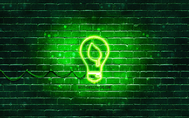 Ecology Idea neon icon green background, neon symbols, Ecology Idea, neon icons, Ecology Idea sign, ecology signs, Ecology Idea icon, ecology icons, Idea concepts, HD wallpaper
