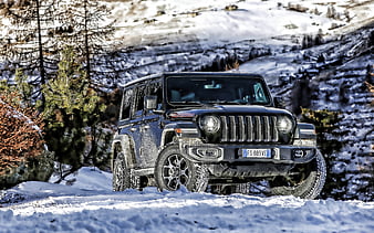 Jeep Wrangler Unlimited Rubicon, winter, 2019 cars, offroad, R, SUVs, Jeep Wrangler, american cars, black Wrangler, Jeep, HD wallpaper