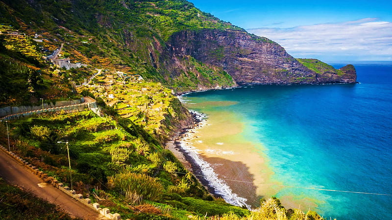 Madeira, Portugal, coast, island, sea, clouds, sky, atlantic, mountains, HD wallpaper