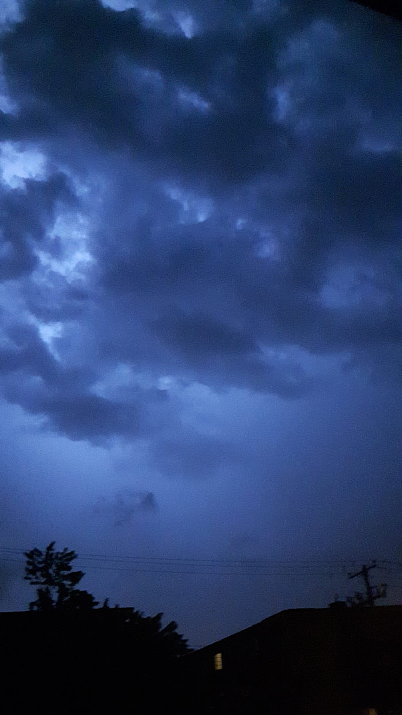 Night storm, black, blue, nite, summer storm, HD phone wallpaper