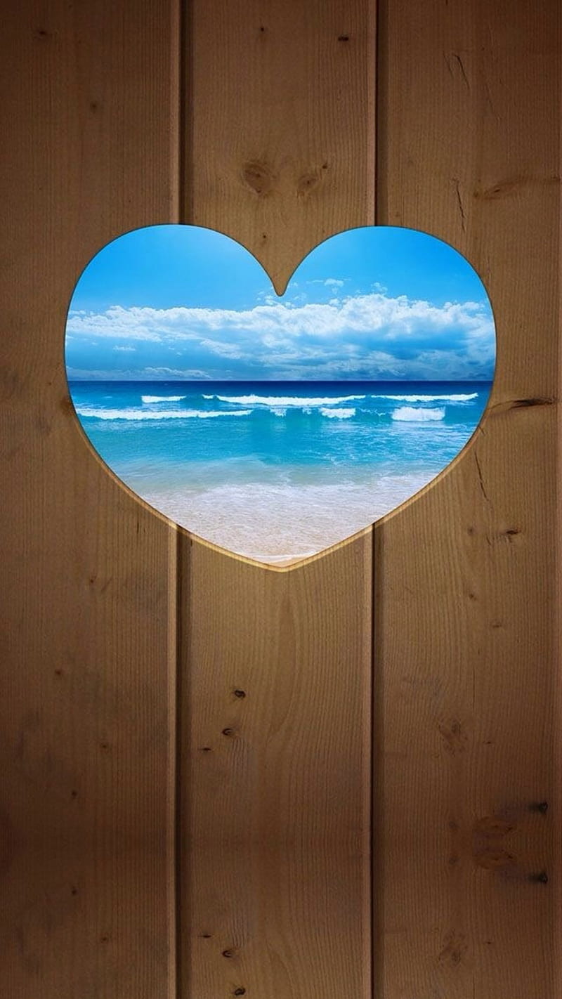 Heart, sea, wooden heart, HD phone wallpaper