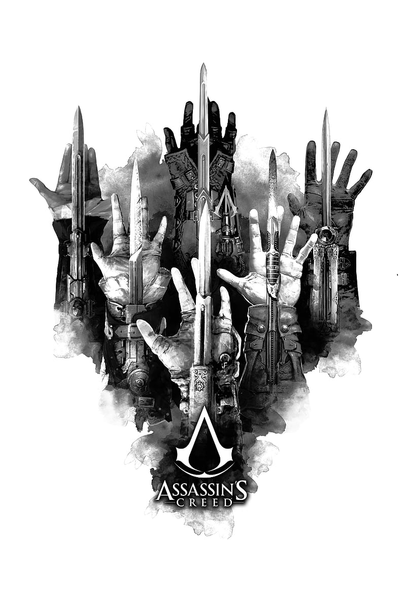 Assassin's Creed, video game art, video games, monochrome, artwork, HD phone wallpaper
