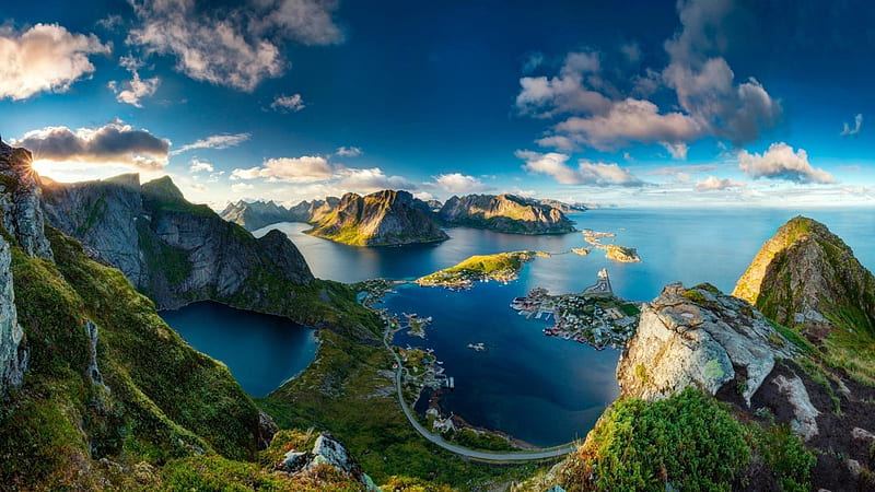 Reinebringen Viewpoint - Lofoten, Norway, norway, mountain, shore, fjord, nature, island, sky, HD wallpaper