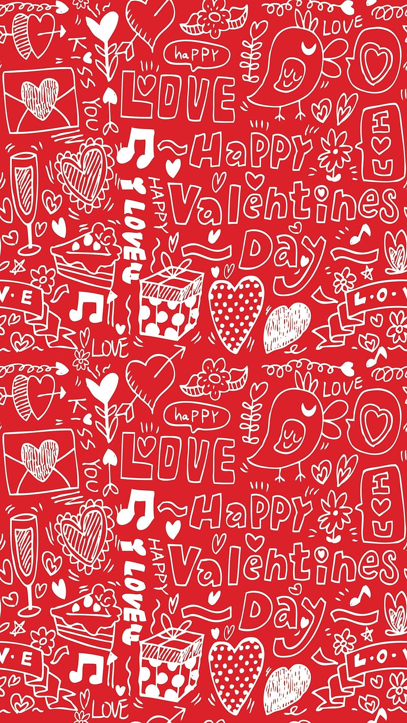Love Wale, Happy Valentines Day, red background, heart, HD phone wallpaper