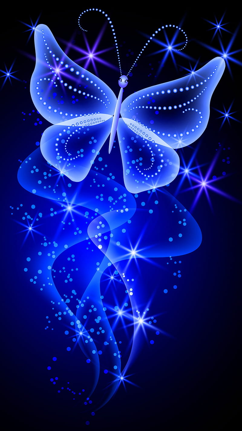 Neon Butterfly, abstract, blue, shine, HD phone wallpaper