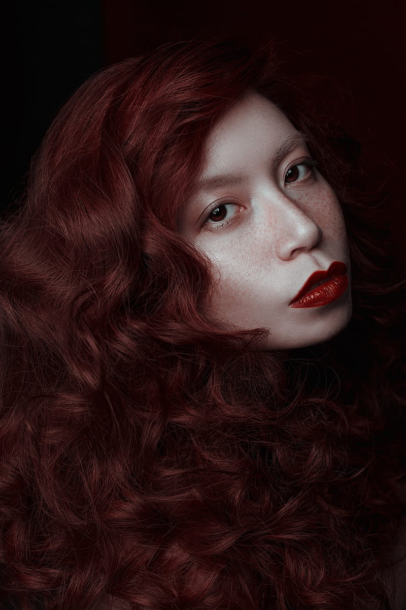 redhead, face, red lipstick, women, model, portrait, HD phone wallpaper