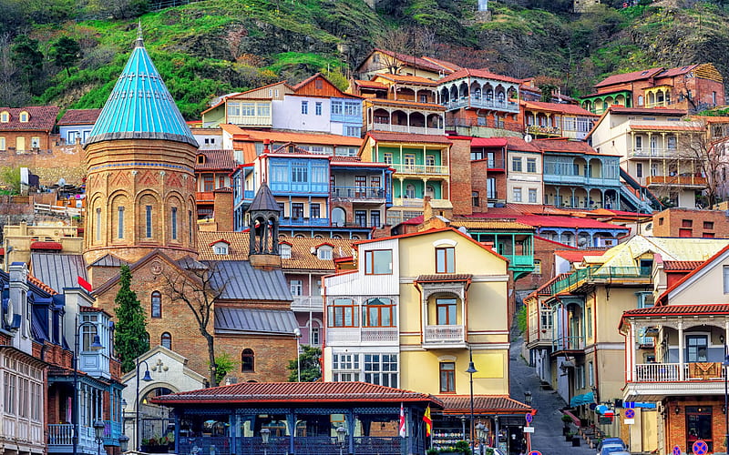 Tbilisi, beautiful houses, old buildings, Tbilisi cityscape, panorama, Georgia, HD wallpaper