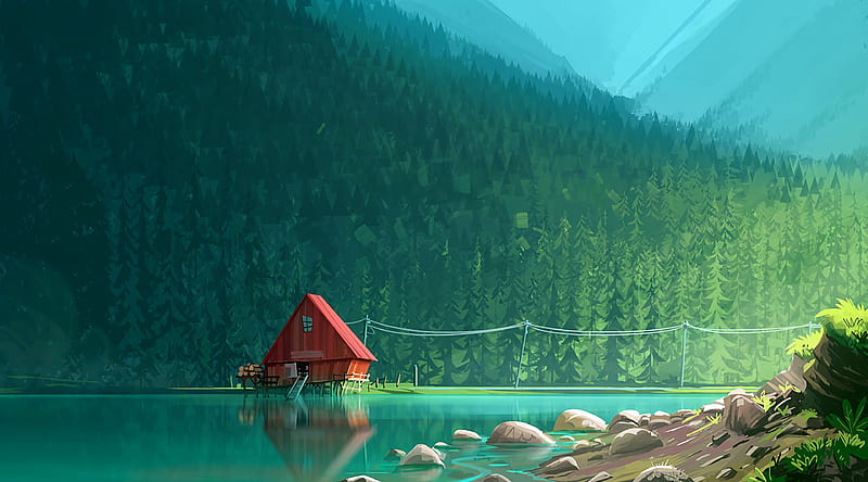 4K PC Wallpaper: Chill Lake Landscape Illustration