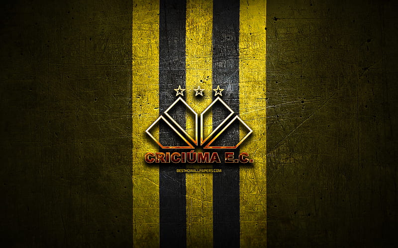 Criciuma FC, golden logo, Serie B, yellow metal background, football, Criciuma EC, brazilian football club, Criciuma logo, soccer, Brazil, HD wallpaper