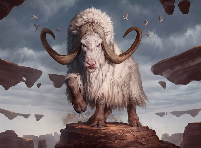 Makindi Ox, ox, art, ilse gort, fantasy, gathering, animal, horns, HD wallpaper