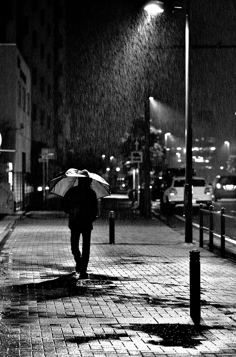 lonely walking in rain