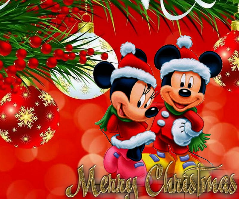 960x800px, bauble, merry christmas, mickey mause, minnie, xmas, HD wallpaper