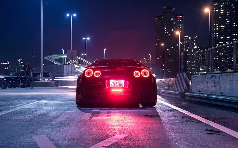Nissan GT-R, , back view, tuning, 2021 cars, R35, supercars, nightscapes, Nissan GTR, japanese cars, Nissan, HD wallpaper