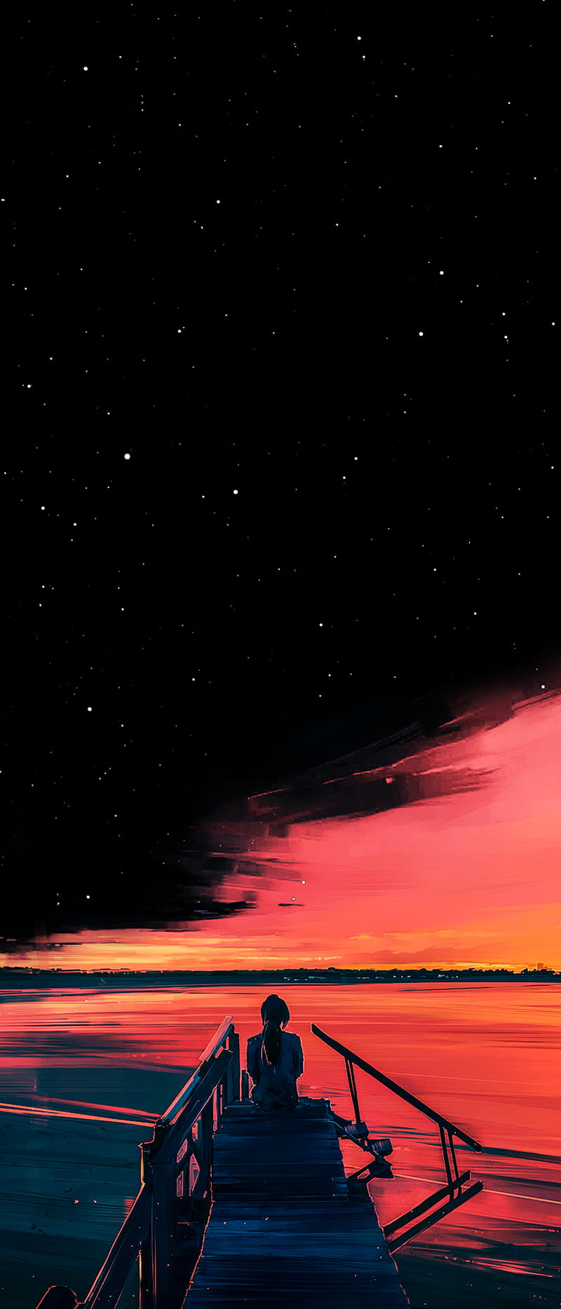 Lake sunset, anime, smooth, stars, HD phone wallpaper