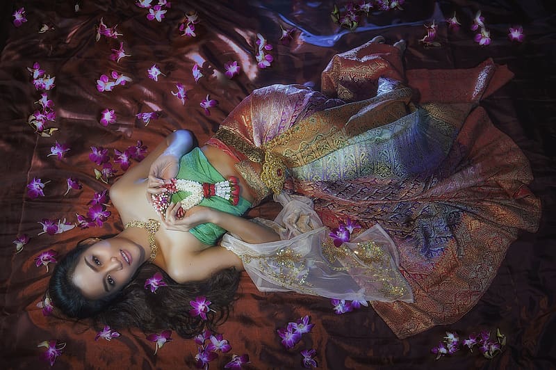 Jewelry, Flower, Oriental, Model, Women, Necklace, Asian, Traditional Costume, Thai, HD wallpaper