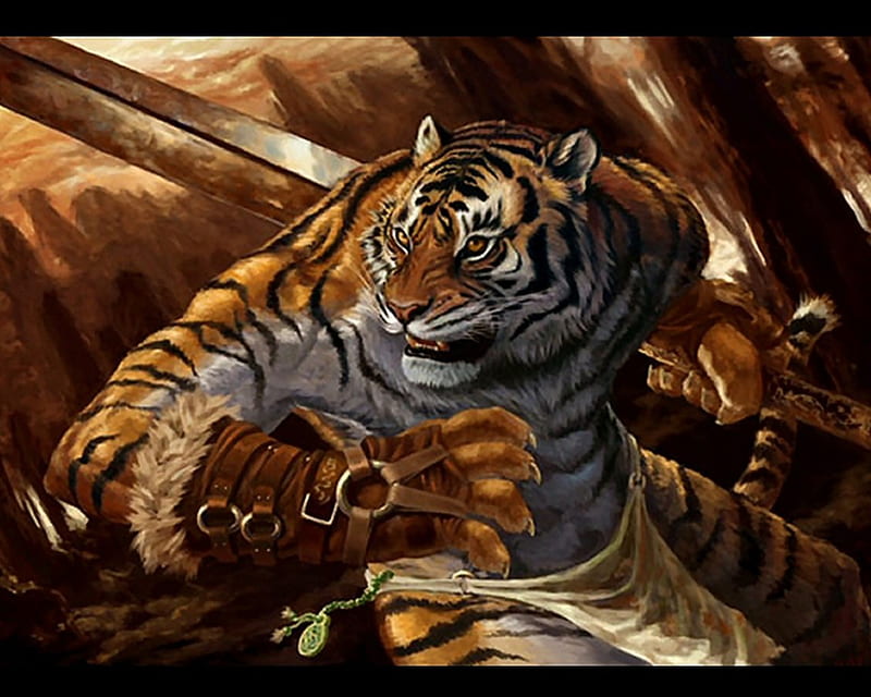 Tiger Warrior, fantasy, warrior, tiger, abstract, other, HD wallpaper