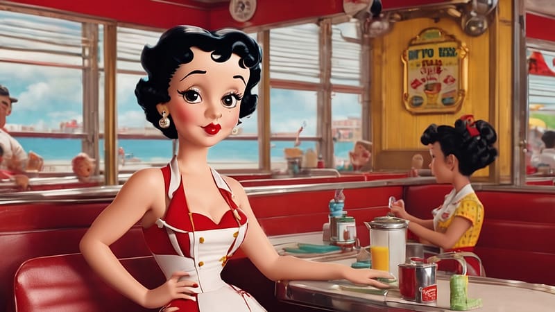 Betty Boop, boop, waitress, diner, betty, HD wallpaper