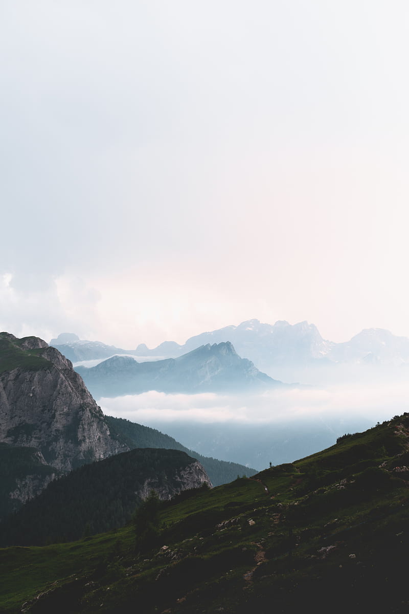 mountains, fog, sky, landscape, distance, HD phone wallpaper