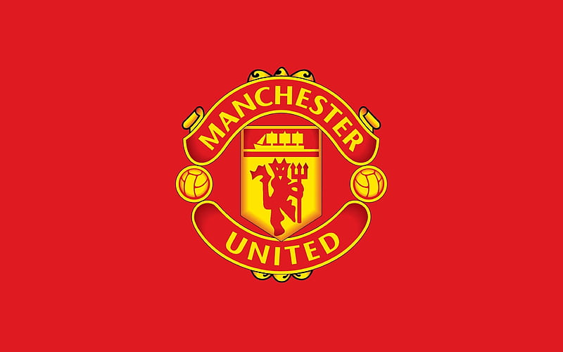 Manchester United logo, red background, HD wallpaper