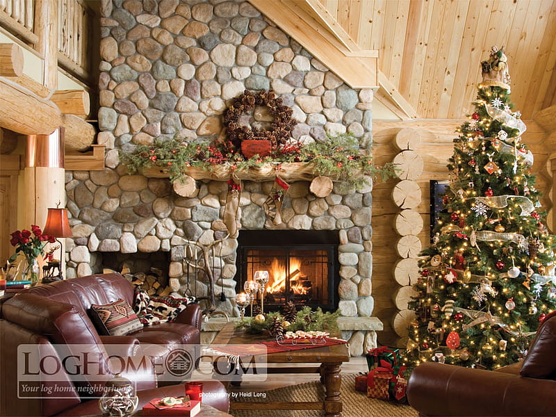 Log Homes Pic 03, logs, fireplace, living room, handcrafted, HD wallpaper