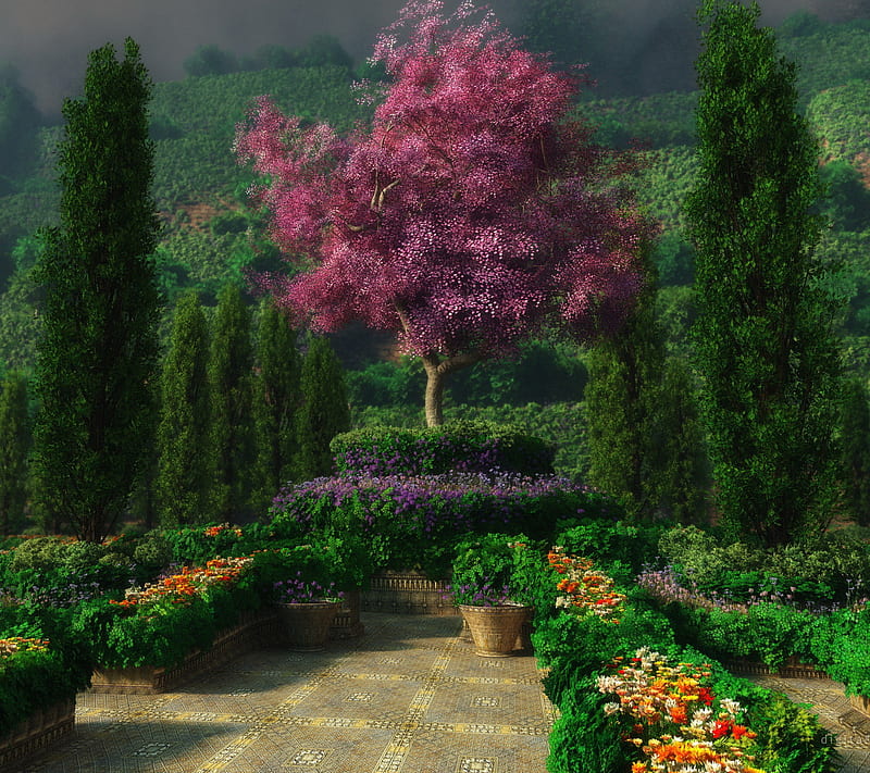 Garden, nature, spring, landscape, romantic, HD wallpaper