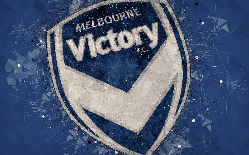 Melbourne Victory FC logo, geometric art, Australian football club, blue background, A-League, Melbourne, Australia, football, HD wallpaper