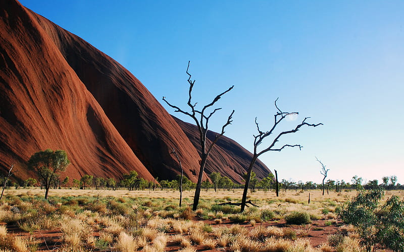 Sky, Earth, Monument, Australia, Surreal, Uluru, Shrub, HD wallpaper