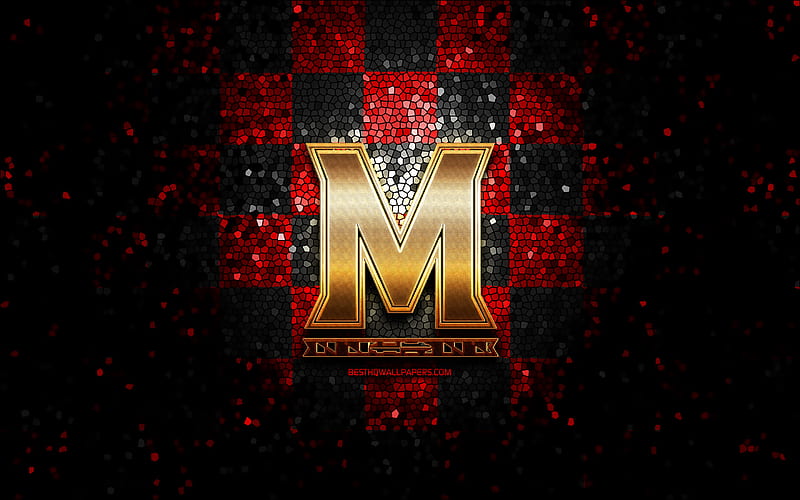 Maryland Terrapins, glitter logo, NCAA, red black checkered background, USA, american football team, Maryland Terrapins logo, mosaic art, american football, America, HD wallpaper