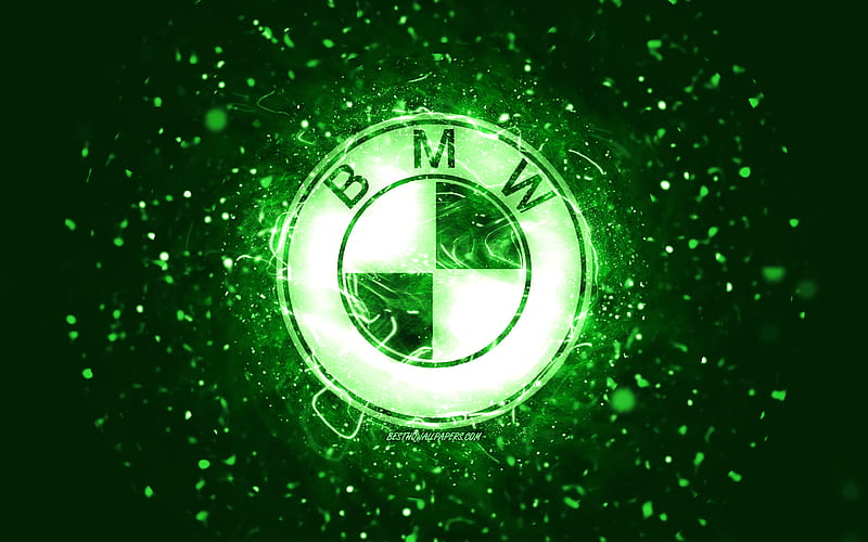 BMW green logo green neon lights, creative, green abstract background, BMW logo, cars brands, BMW, HD wallpaper