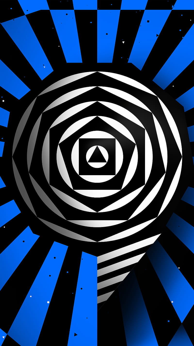 Number «9», 9, Divin, black-white, blue, circle, geometric, heptagon, hexagon, letter, nine, nonagon, octagon, op-art, pentagon, rays, square, striped, stripes, triangle, type, HD phone wallpaper