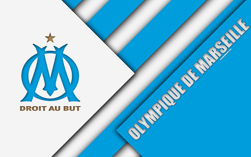 Olympique de Marseille material design, OM logo, French football club, blue abstraction, Ligue 1, Marseille, France, football, HD wallpaper