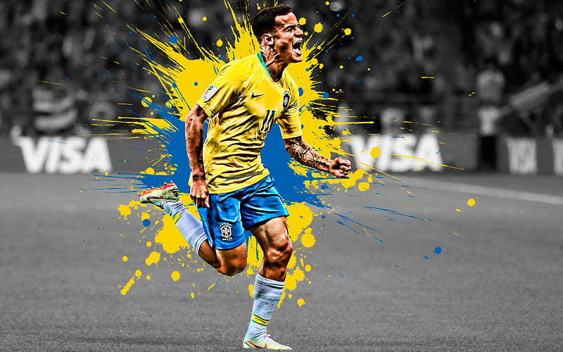 Philippe Coutinho, Brazil national football team, Brazilian football player, striker, creative flag, football, Brazil, Coutinho, HD wallpaper