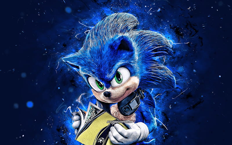Sonic blue neon lights, 2020 games, Sonic the Hedgehog, creative, Hedgehog Sonic, HD wallpaper