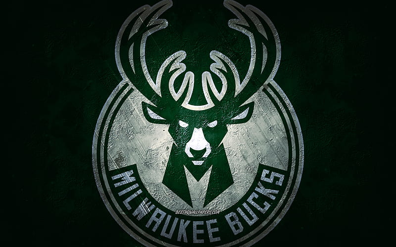 Milwaukee Bucks, American basketball team, green stone background, Milwaukee Bucks logo, grunge art, NBA, basketball, USA, Milwaukee Bucks emblem, HD wallpaper