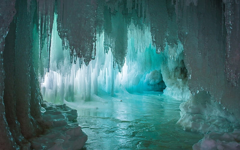 Ice Cavern, caverns, ice, nature, frozen, caves, HD wallpaper